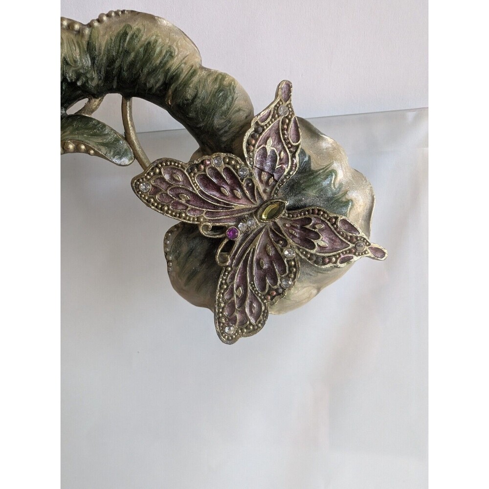 Butterfly Vanity Dresser TRAY Rhinestone Jeweled Enamel Flower Glass - Picture 6 of 6